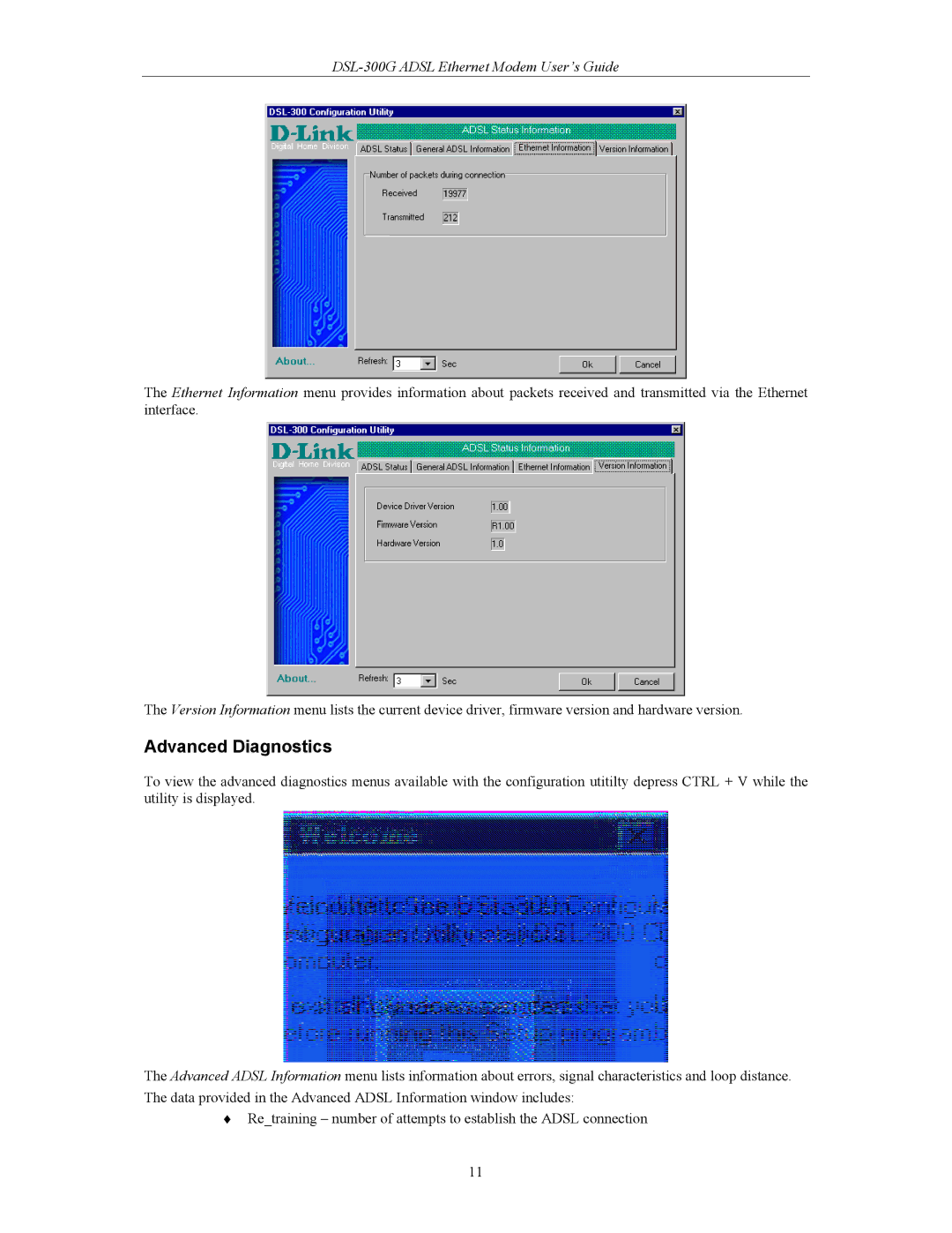 D-Link DSL-300CV, DSL-300G manual Advanced Diagnostics 