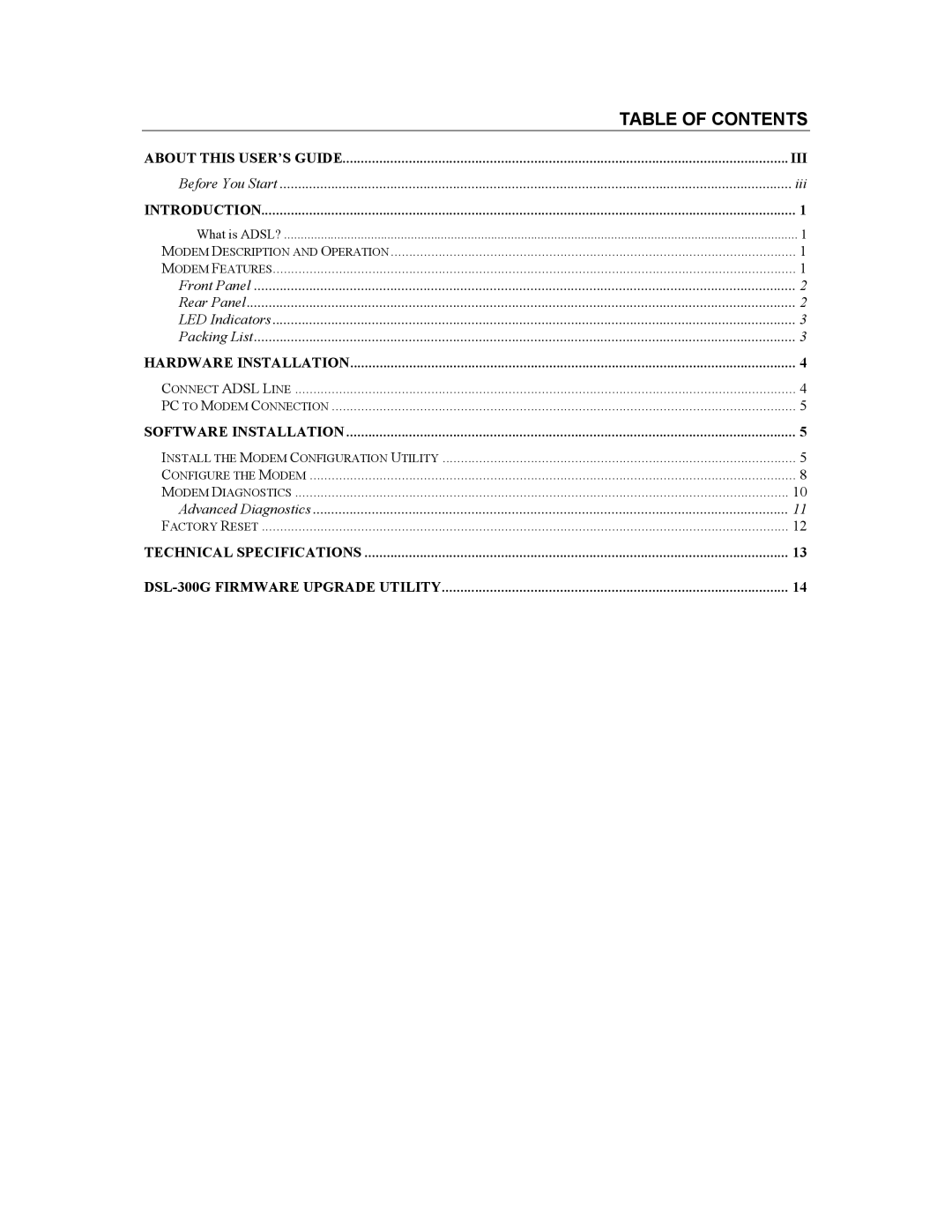 D-Link DSL-300CV, DSL-300G manual Table of Contents 