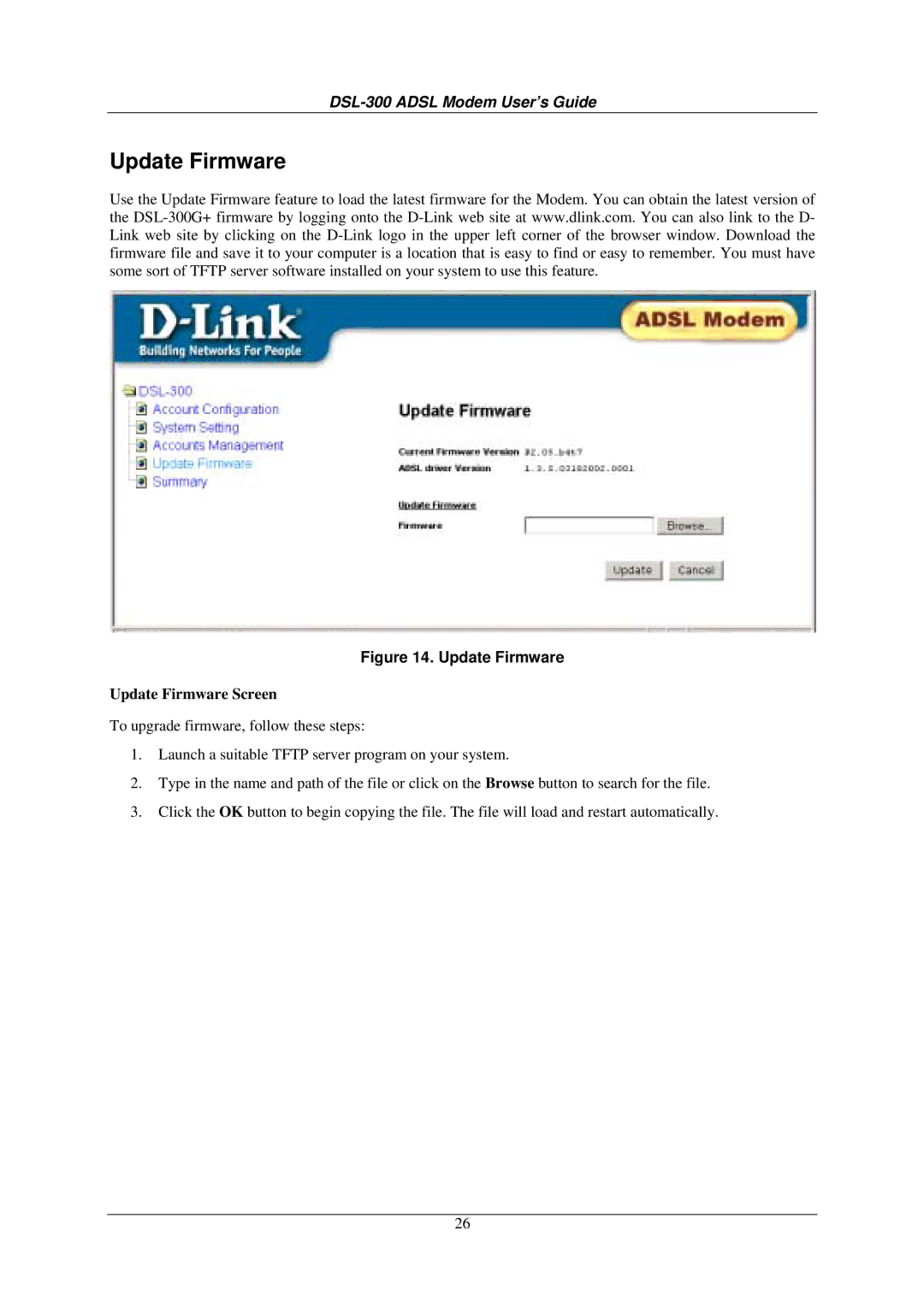 D-Link DSL-300G+ manual Update Firmware Screen 