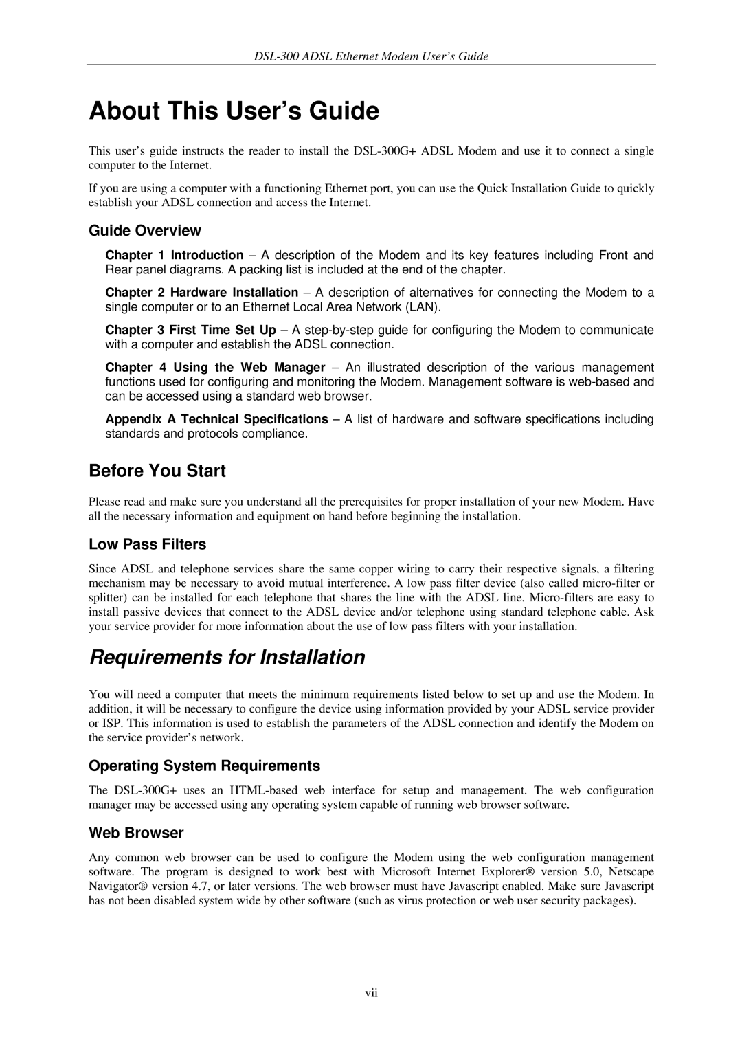 D-Link DSL-300G+ manual About This User’s Guide, Requirements for Installation, Before You Start 