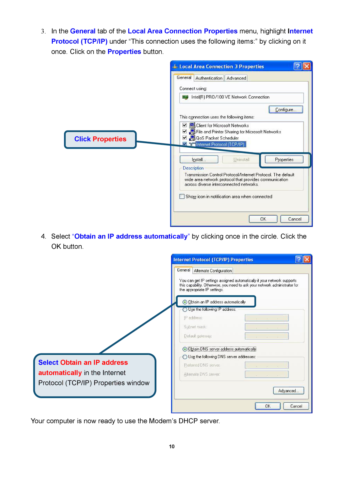 D-Link DSL-300T manual Click Properties 