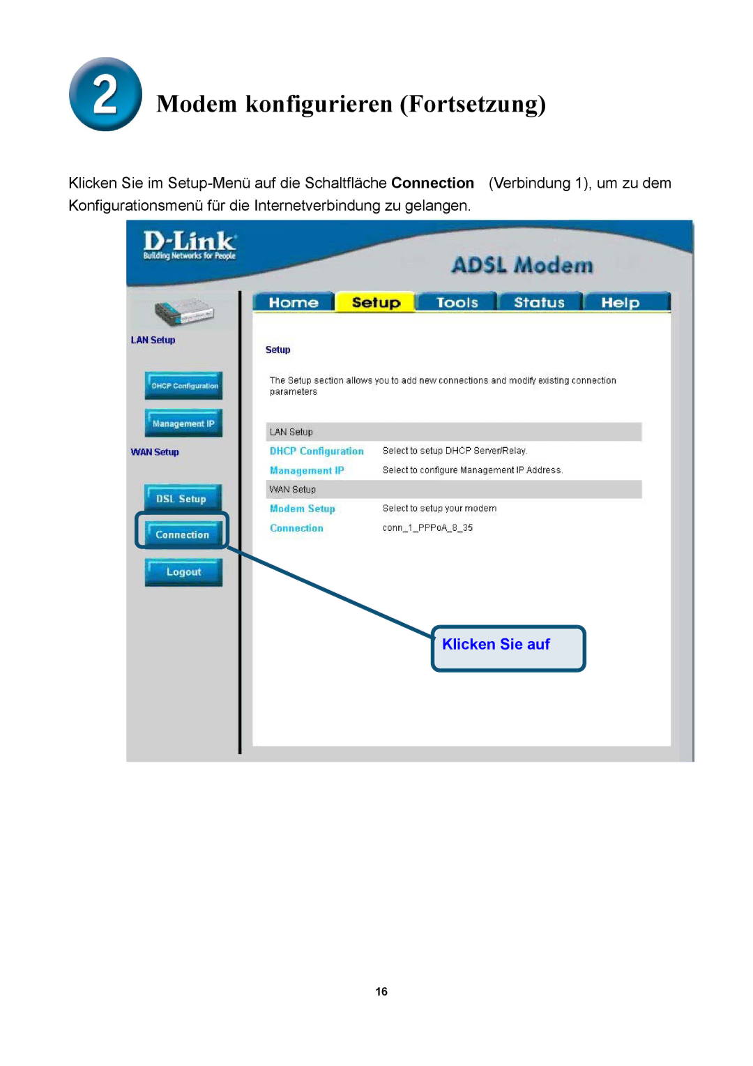 D-Link DSL-300T manual Klicken Sie auf 