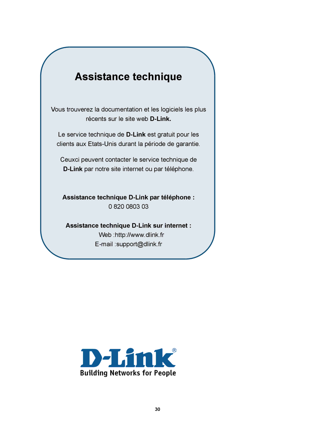 D-Link DSL-300T manual Assistance technique 