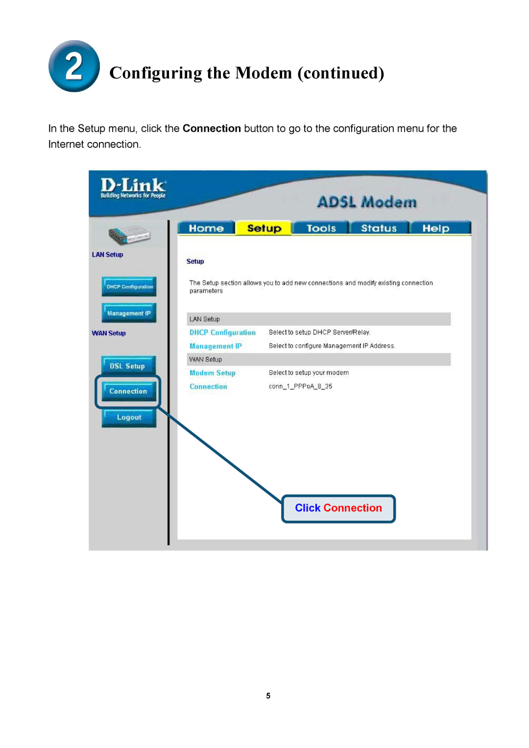 D-Link DSL-300T manual Click Connection 