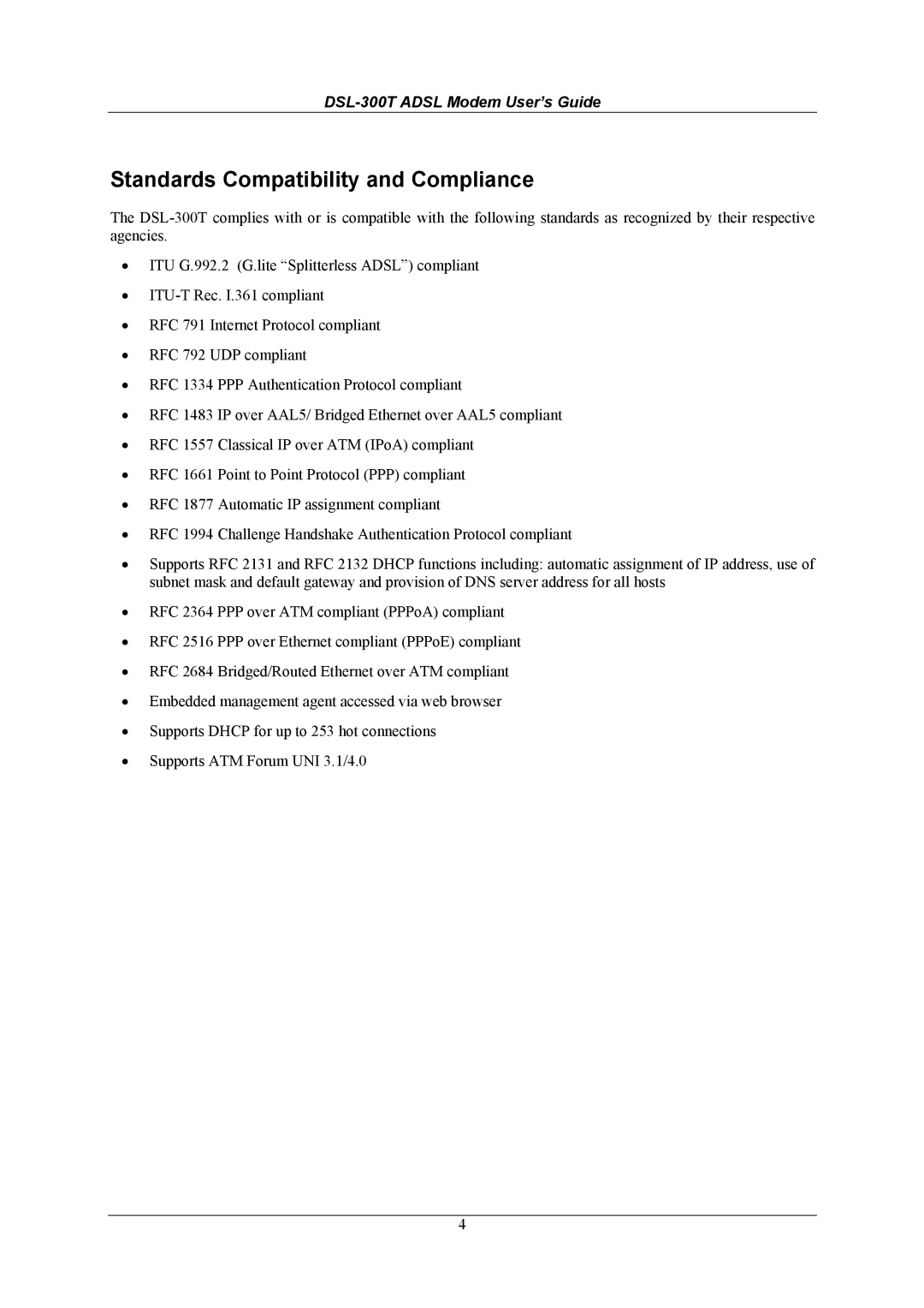 D-Link DSL-300T user manual Standards Compatibility and Compliance 