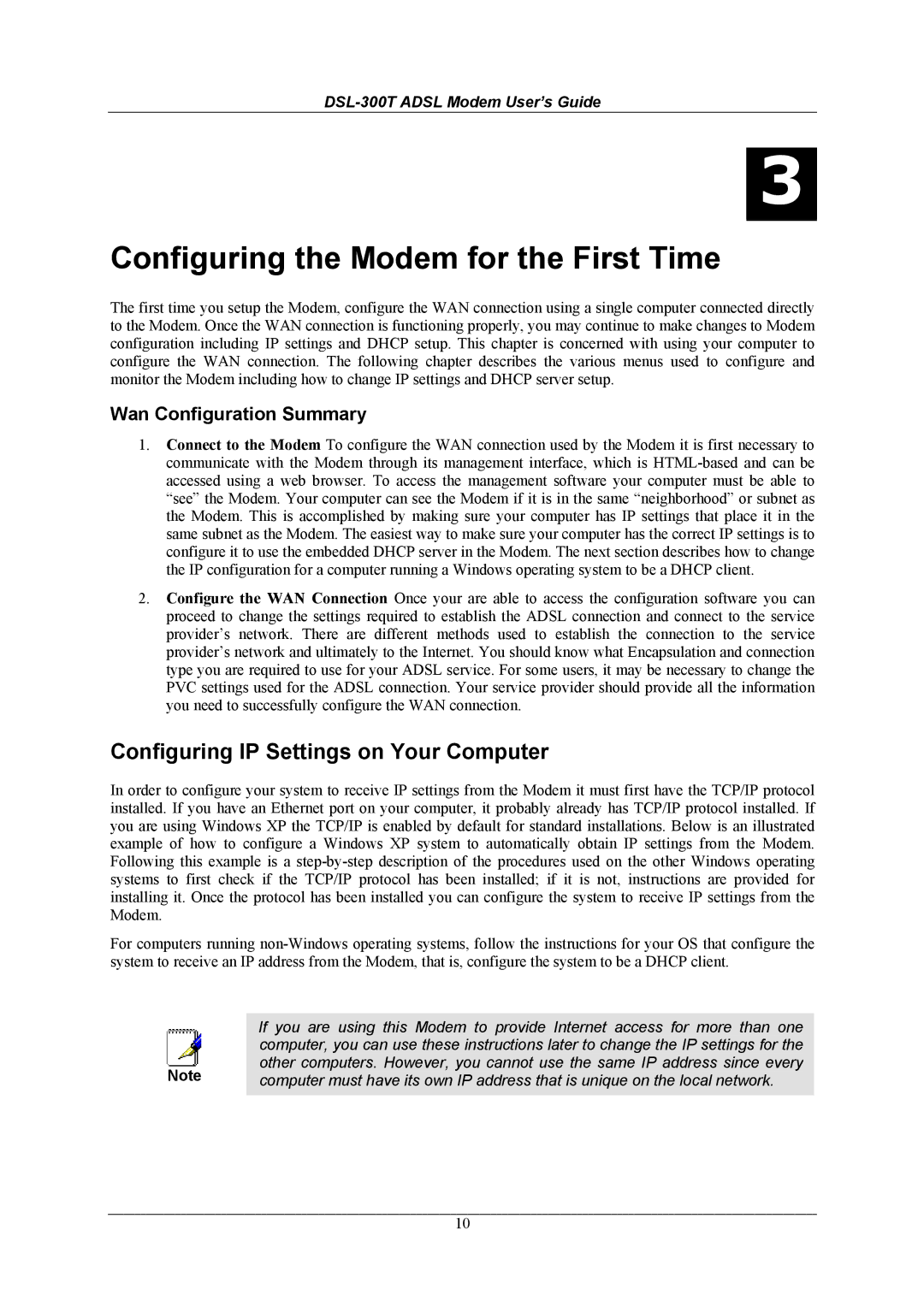 D-Link DSL-300T user manual Configuring the Modem for the First Time, Configuring IP Settings on Your Computer 