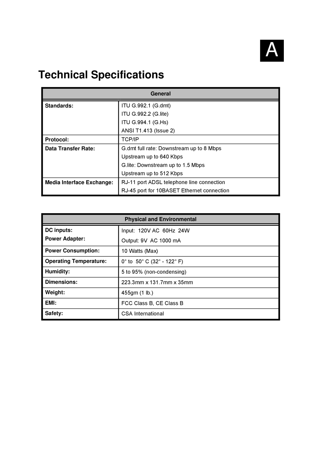 D-Link DSL-302G manual Technical Specifications, Data Transfer Rate 