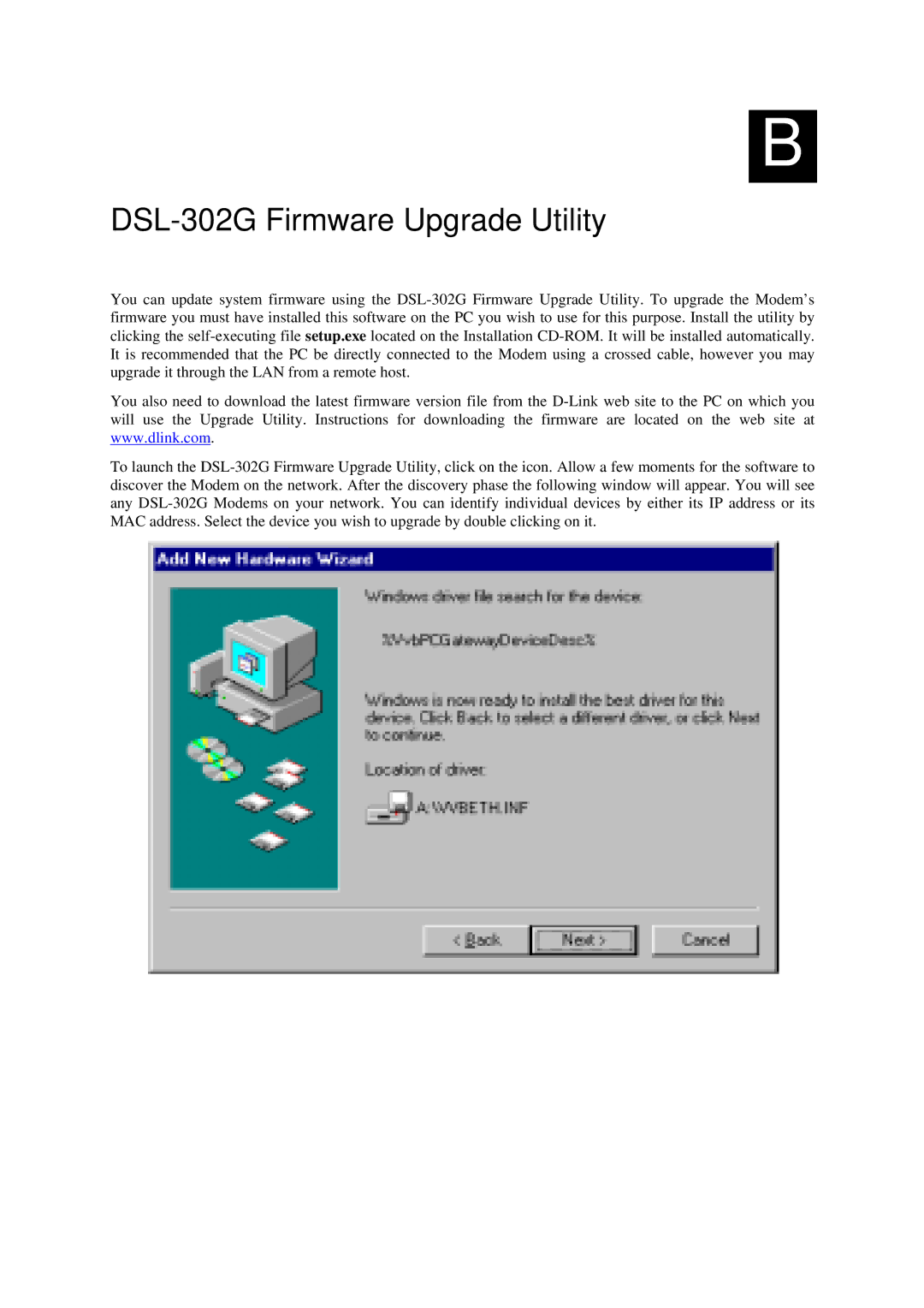 D-Link manual DSL-302G Firmware Upgrade Utility 