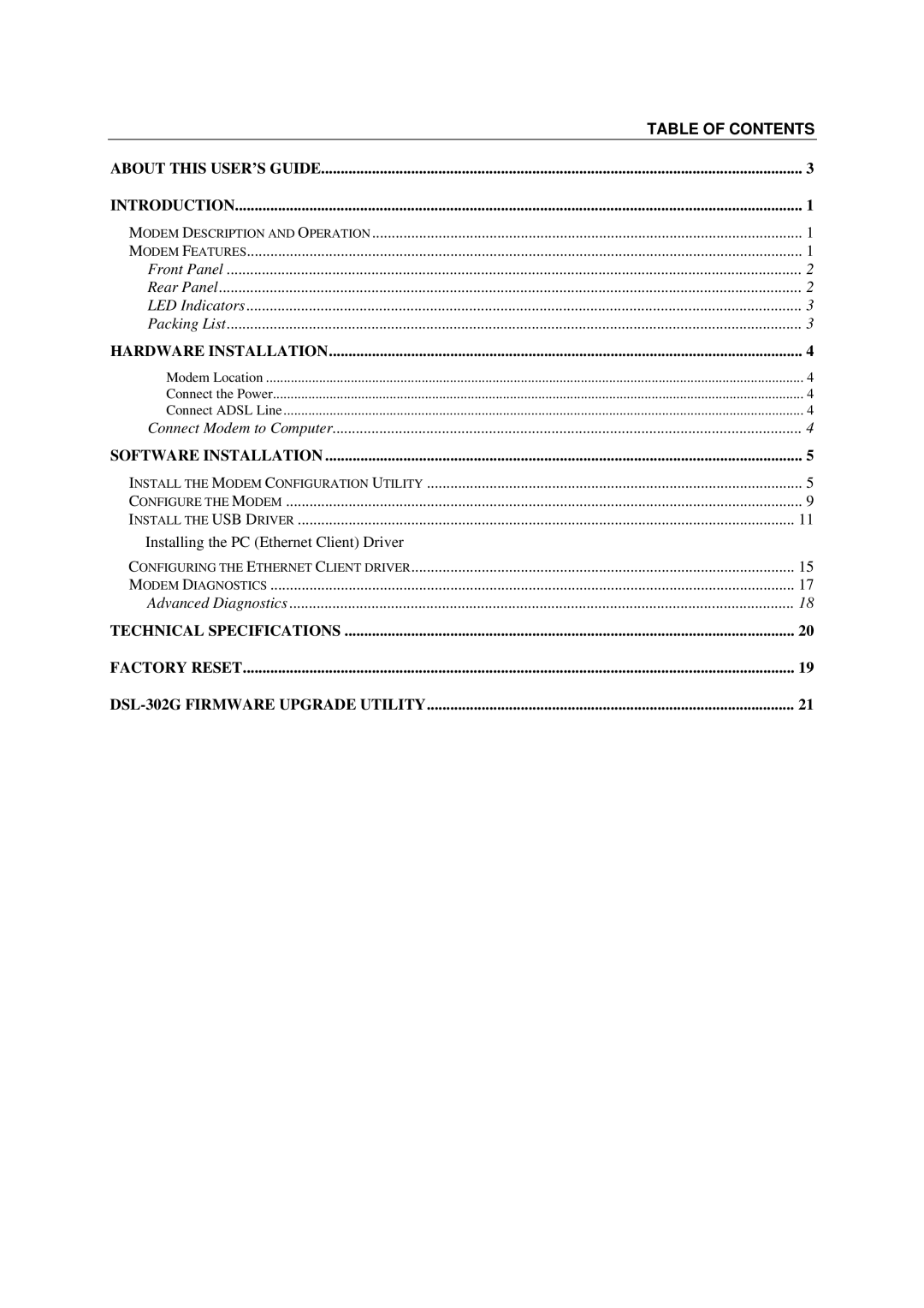 D-Link DSL-302G manual Table of Contents 