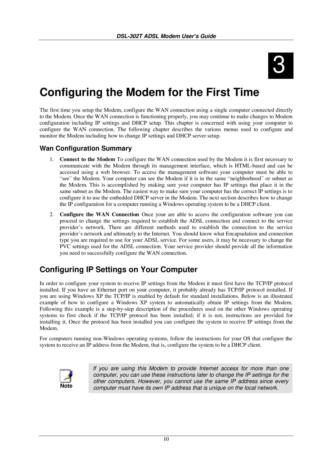 D-Link DSL-302T user manual Configuring the Modem for the First Time, Configuring IP Settings on Your Computer 