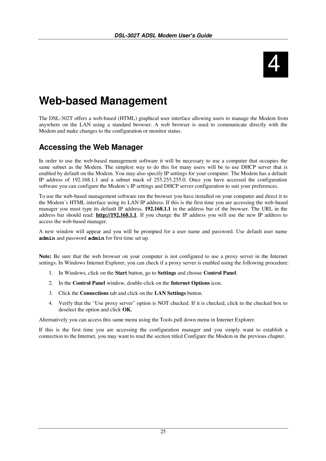 D-Link DSL-302T user manual Web-based Management, Accessing the Web Manager 