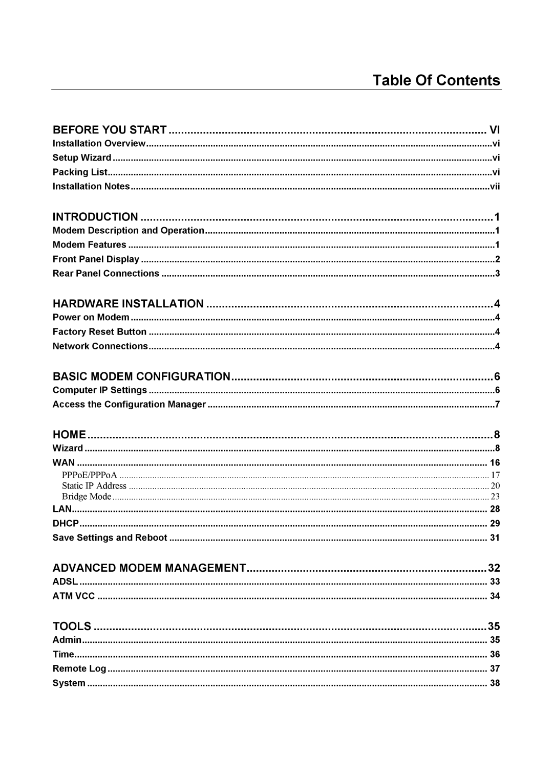 D-Link DSL-320T manual Table Of Contents 