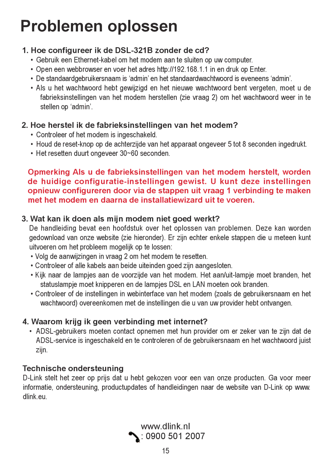 D-Link DSL-321B manual Problemen oplossen 