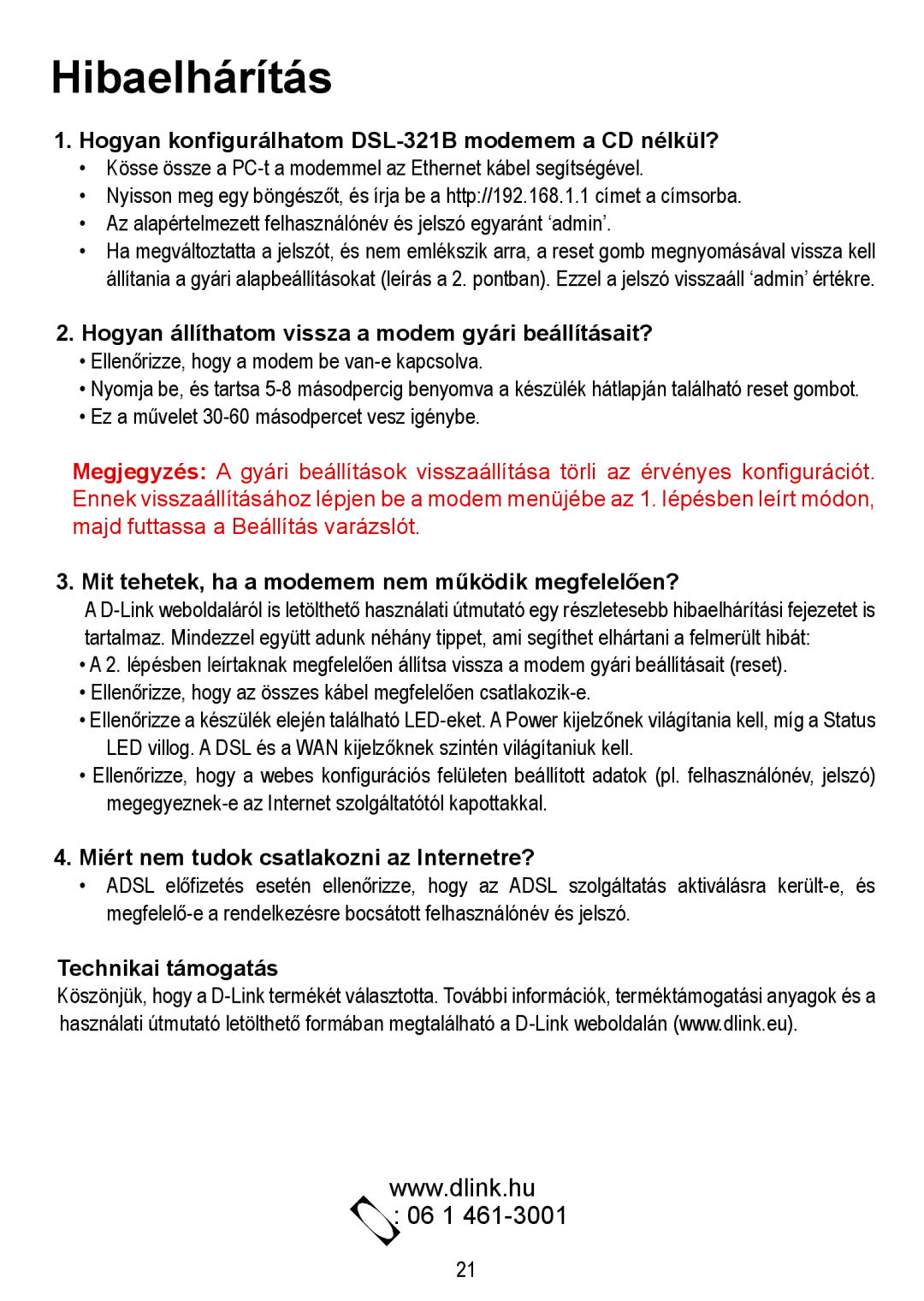 D-Link DSL-321B manual Hibaelhárítás 