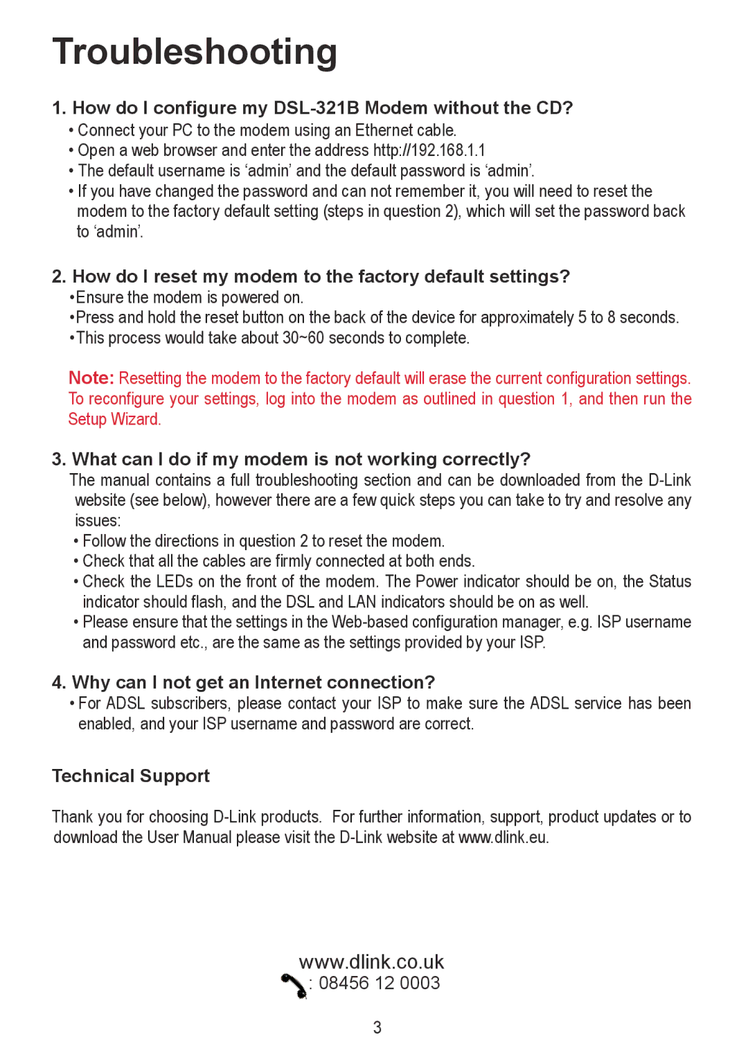 D-Link DSL-321B manual Troubleshooting 