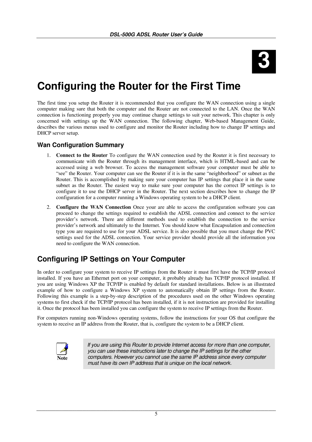 D-Link DSL-500G manual Configuring IP Settings on Your Computer, Wan Configuration Summary 