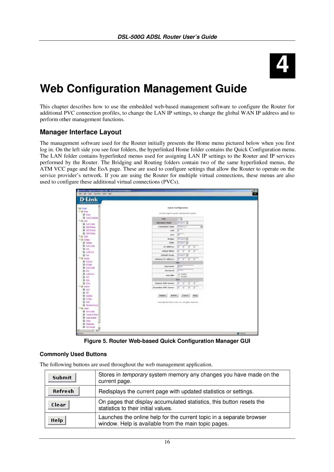 D-Link DSL-500G manual Web Configuration Management Guide, Manager Interface Layout 