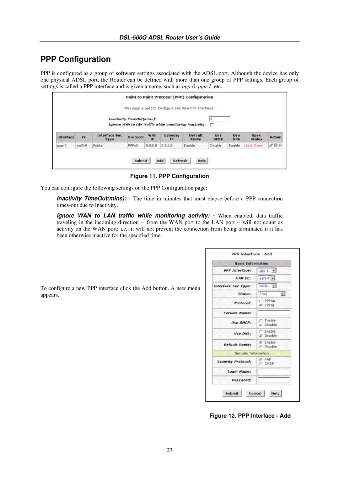 D-Link DSL-500G manual PPP Configuration 