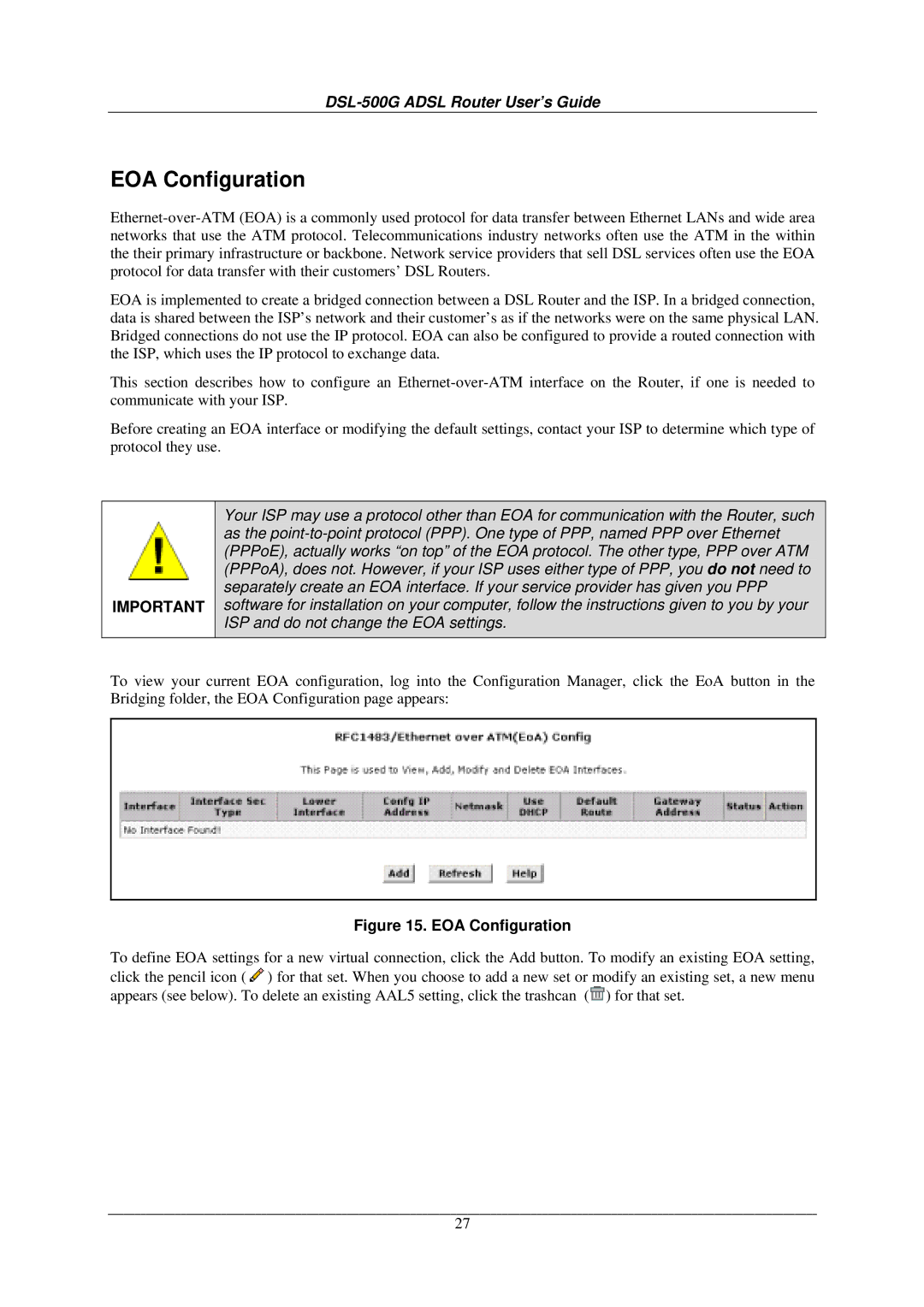 D-Link DSL-500G manual EOA Configuration 