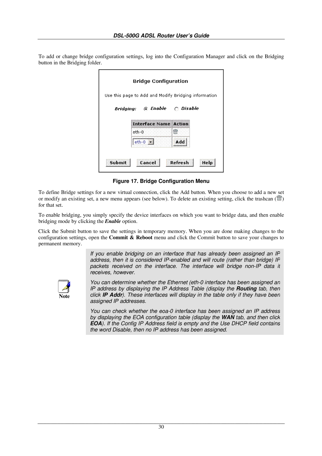 D-Link DSL-500G manual Bridge Configuration Menu 