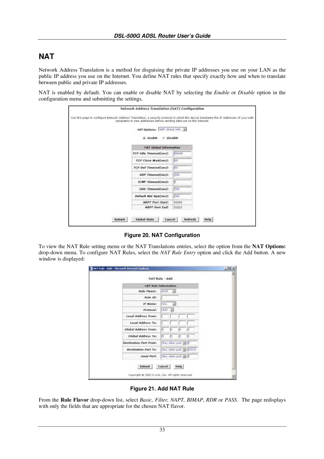 D-Link DSL-500G manual Nat 