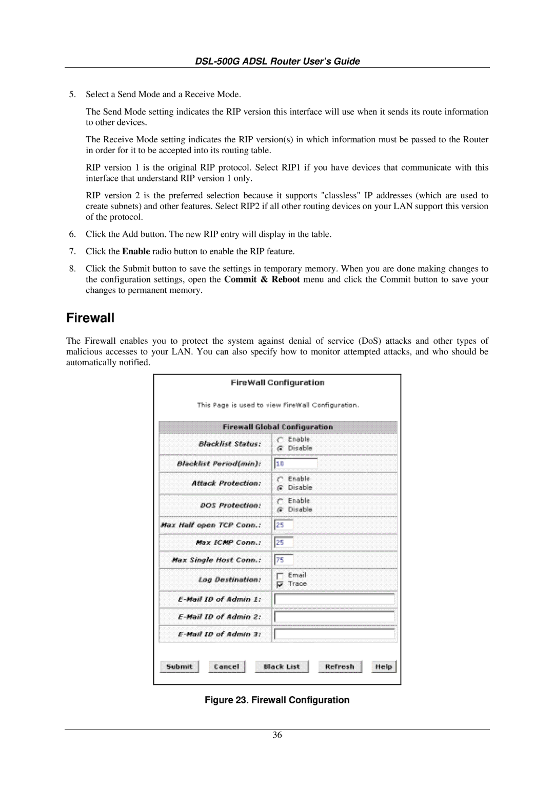 D-Link DSL-500G manual Firewall Configuration 