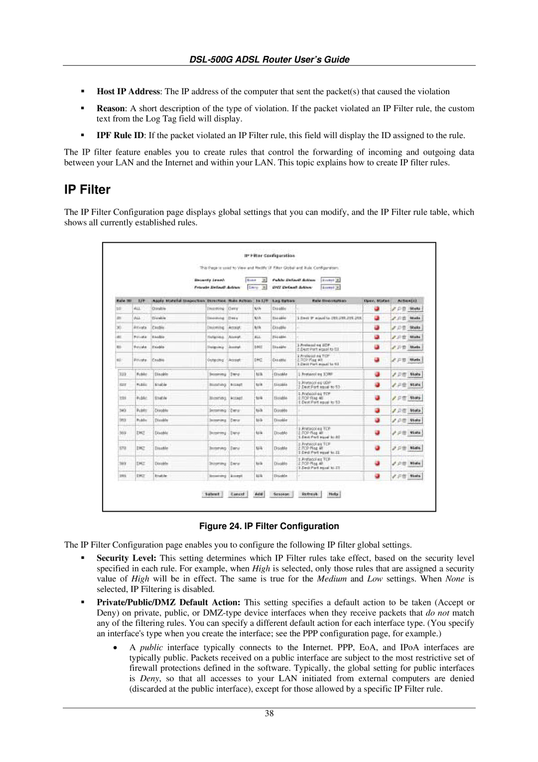 D-Link DSL-500G manual IP Filter Configuration 