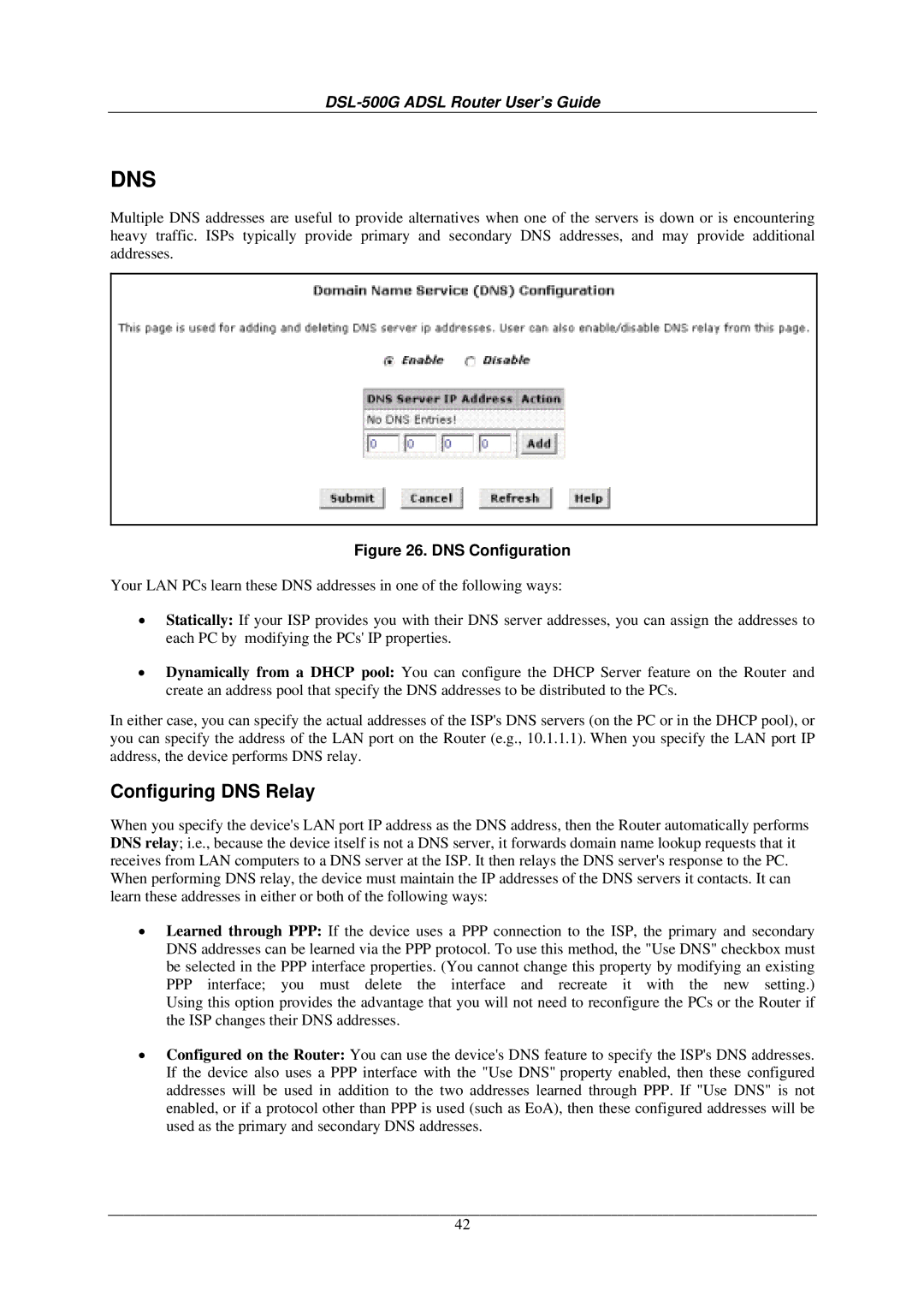 D-Link DSL-500G manual Configuring DNS Relay, DNS Configuration 