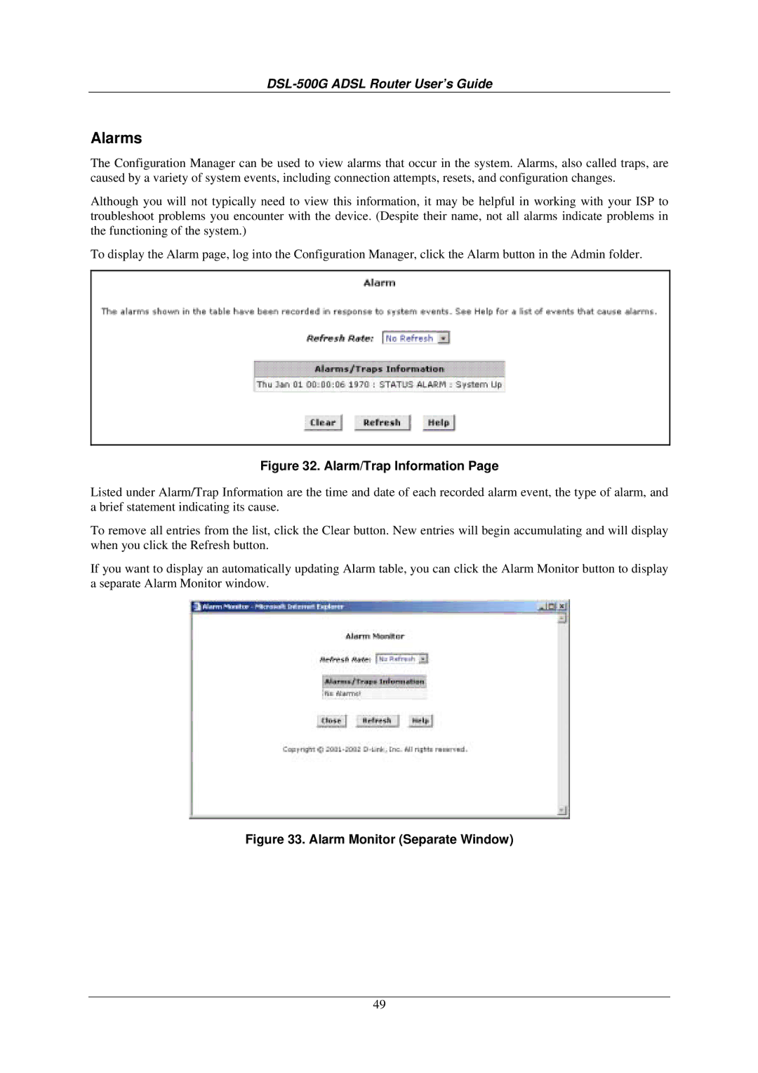 D-Link DSL-500G manual Alarms, Alarm/Trap Information 