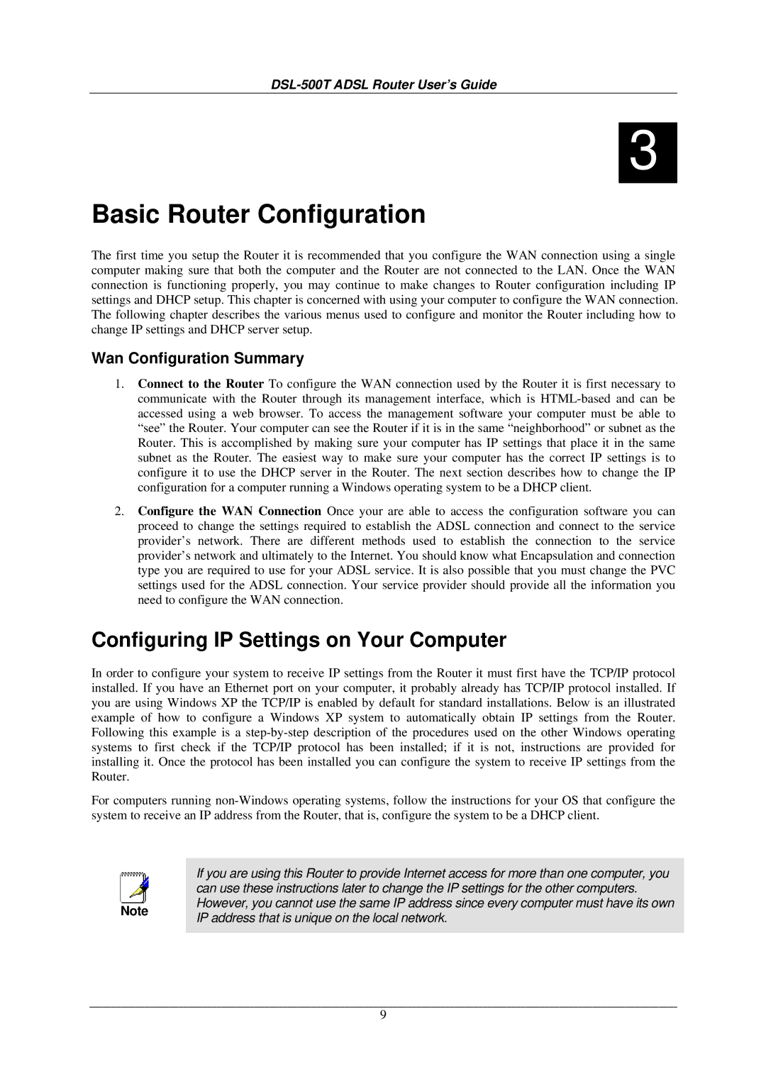 D-Link DSL-500T manual Configuring IP Settings on Your Computer, Wan Configuration Summary 