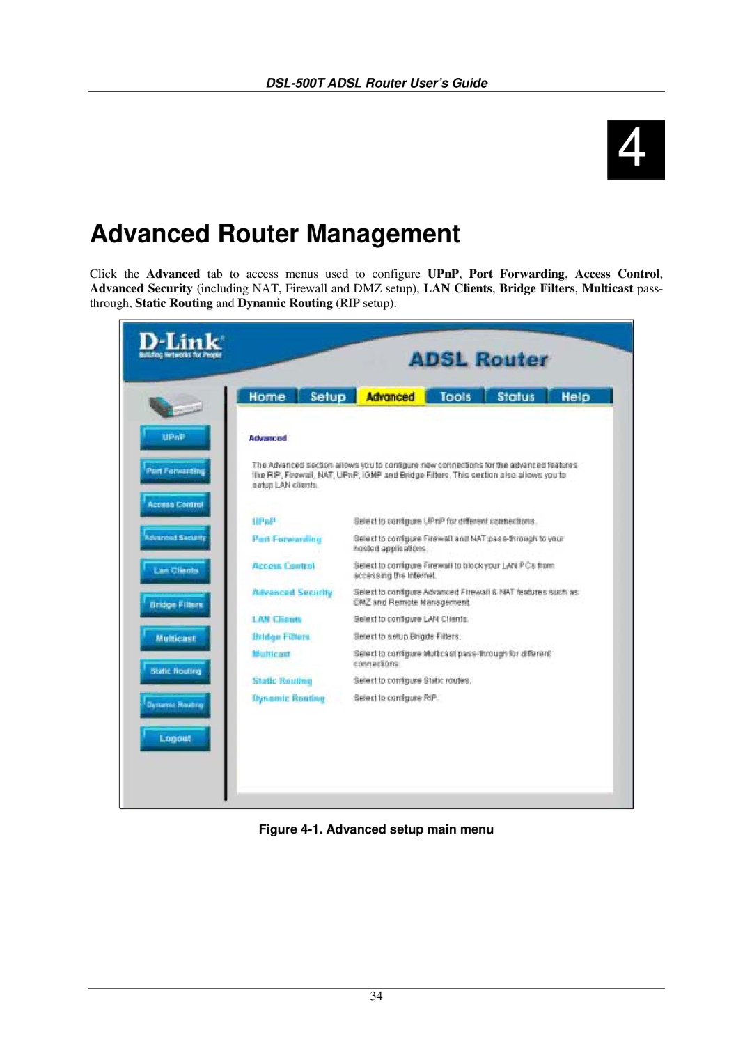 D-Link DSL-500T manual Advanced Router Management 