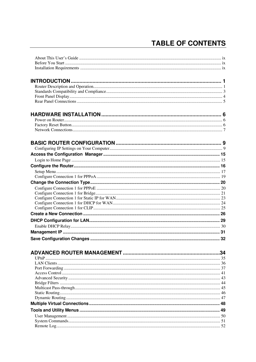 D-Link DSL-500T manual Table of Contents 