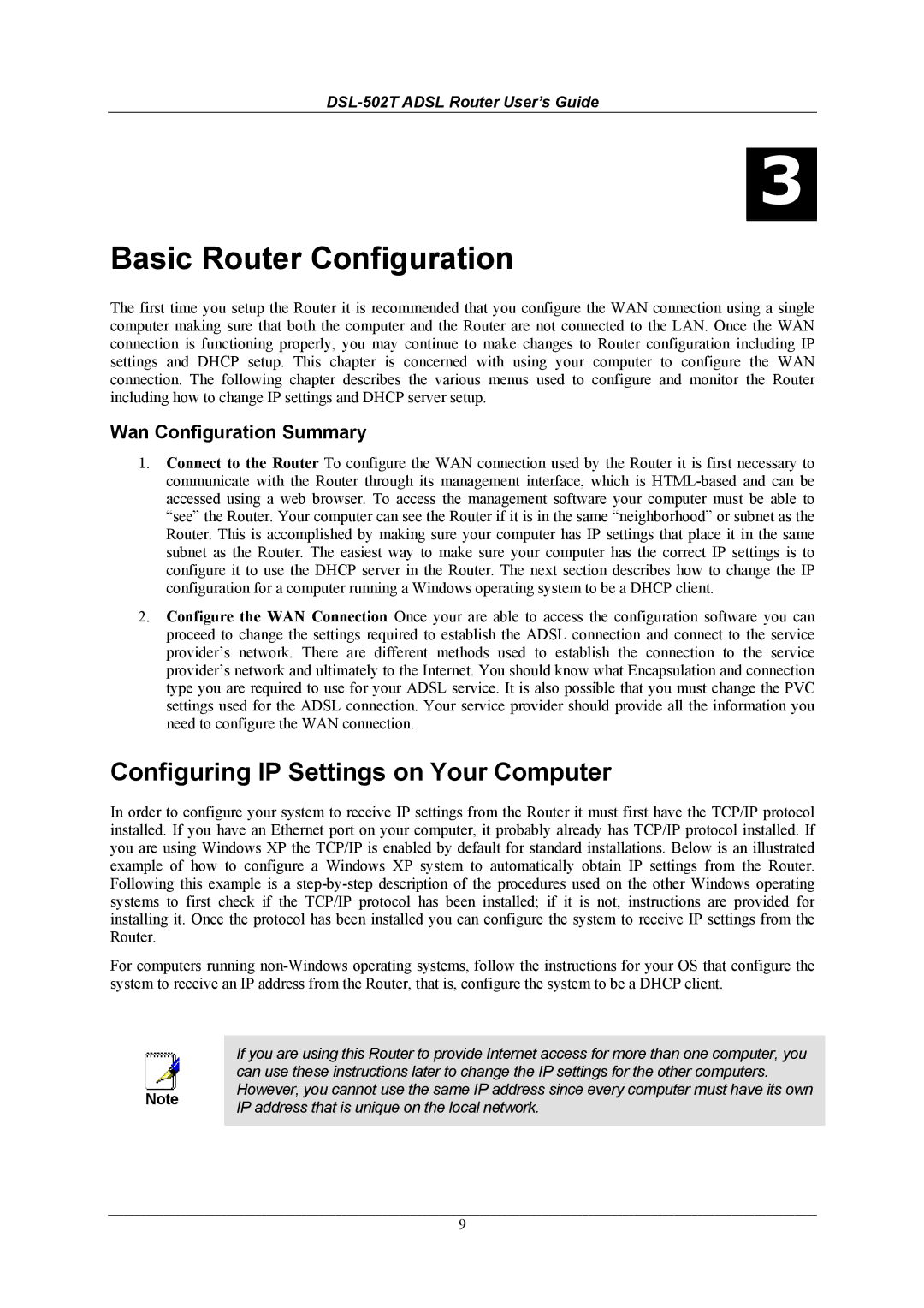 D-Link DSL-502T manual Configuring IP Settings on Your Computer, Wan Configuration Summary 