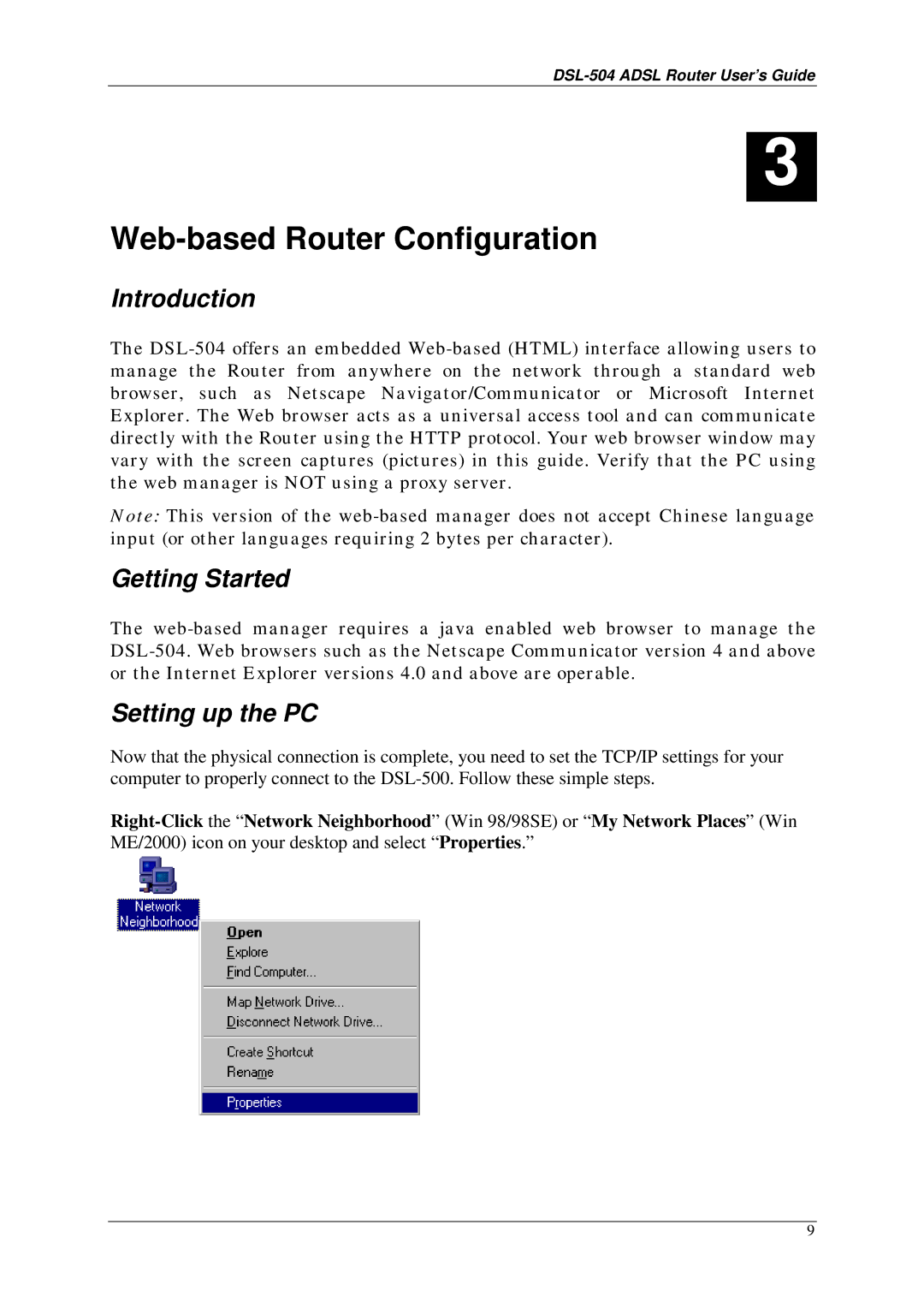 D-Link DSL-504 manual Web-based Router Configuration, Introduction, Getting Started, Setting up the PC 