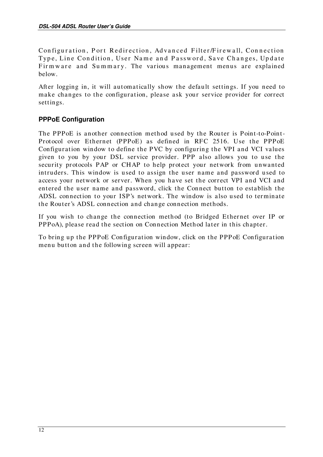 D-Link DSL-504 manual PPPoE Configuration 