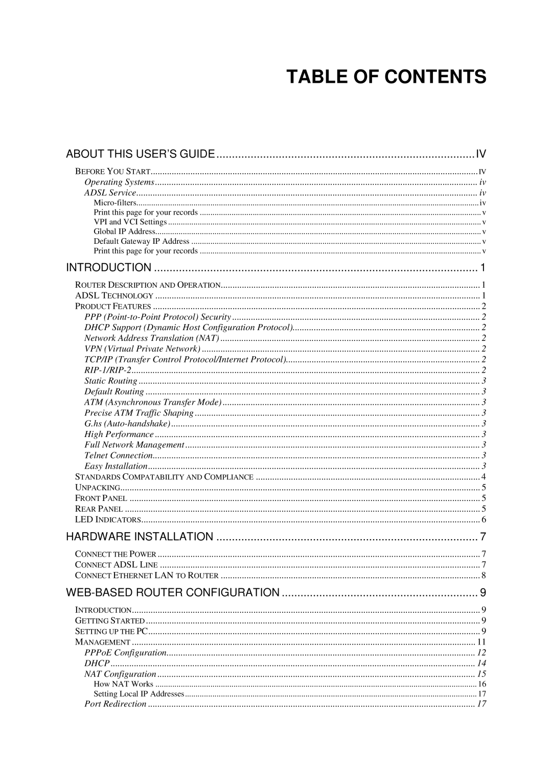 D-Link DSL-504 manual Table of Contents 