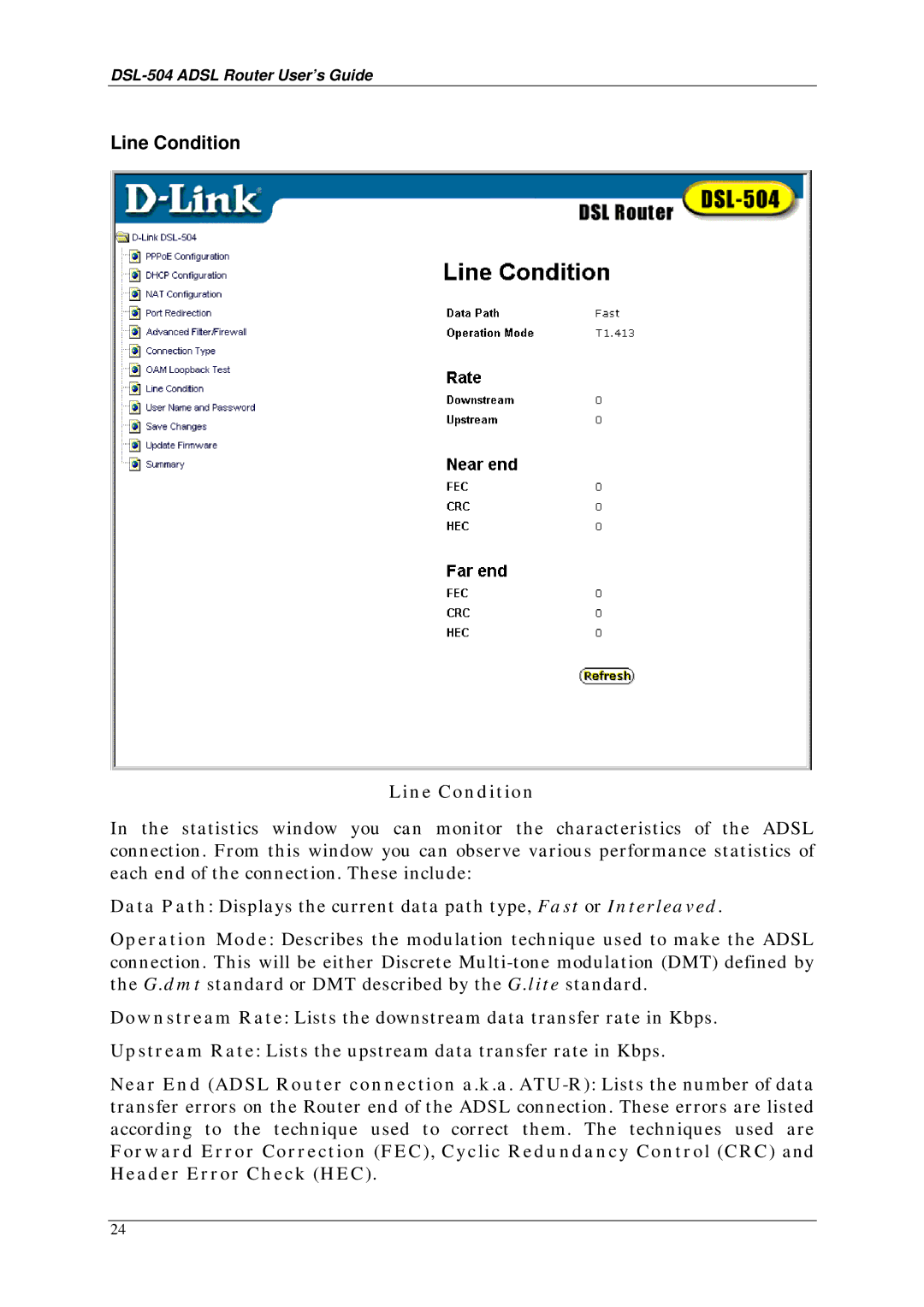 D-Link DSL-504 manual Line Condition 