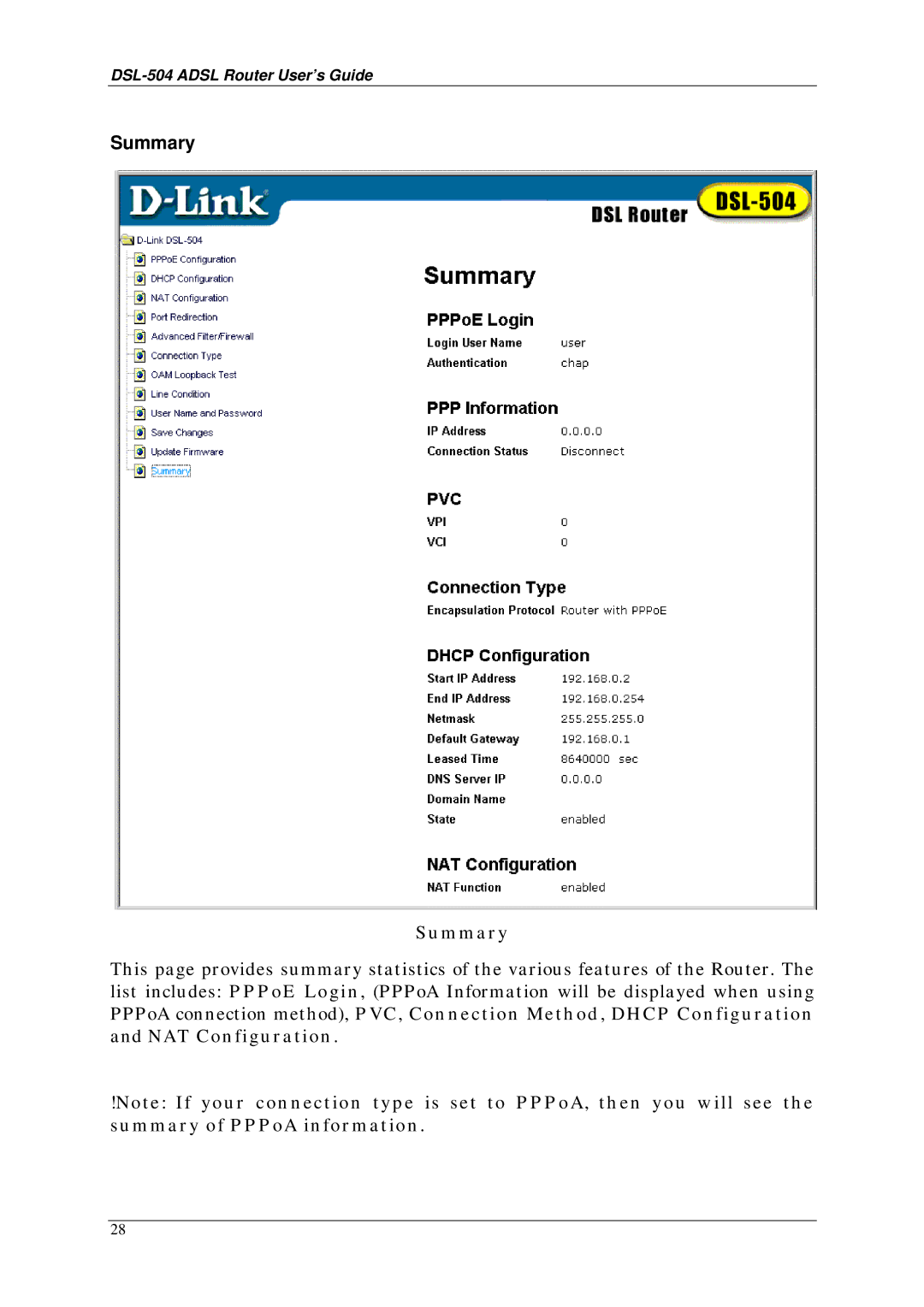 D-Link DSL-504 manual Summary 