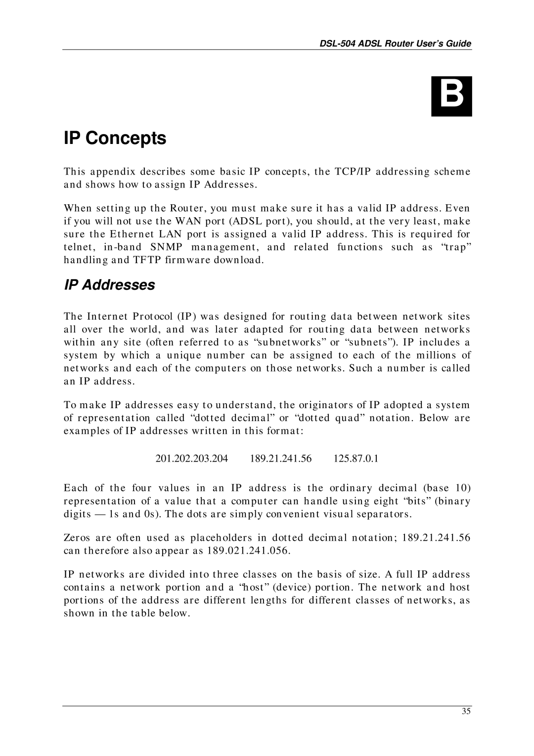 D-Link DSL-504 manual IP Concepts, IP Addresses 