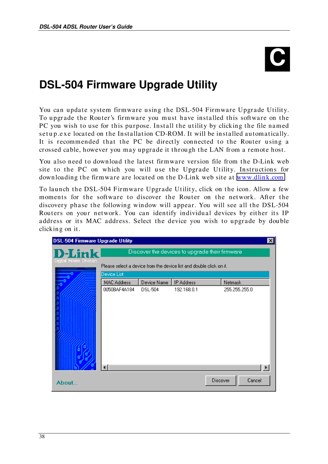 D-Link manual DSL-504 Firmware Upgrade Utility 