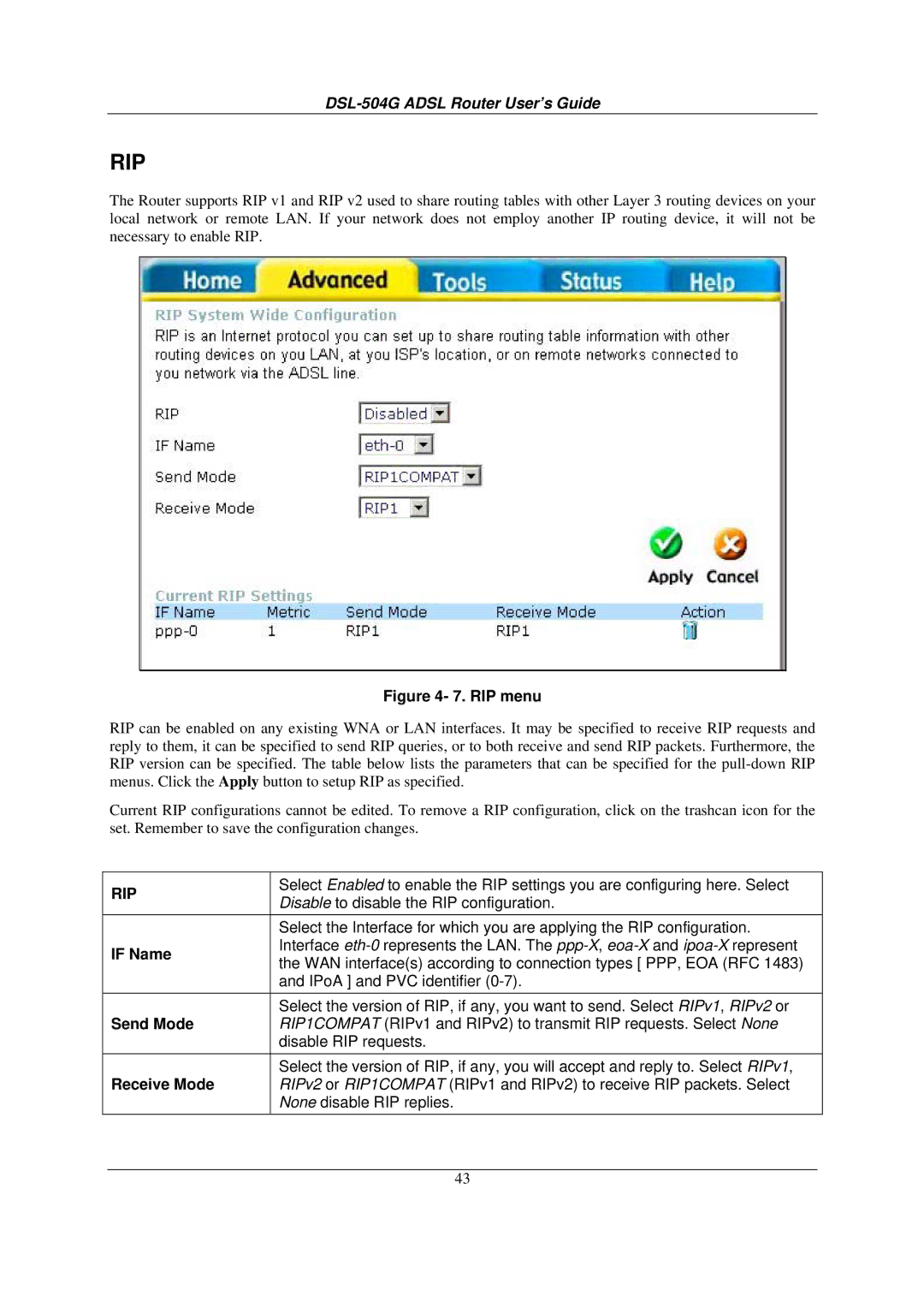 D-Link DSL-504G manual If Name, Send Mode, Receive Mode 