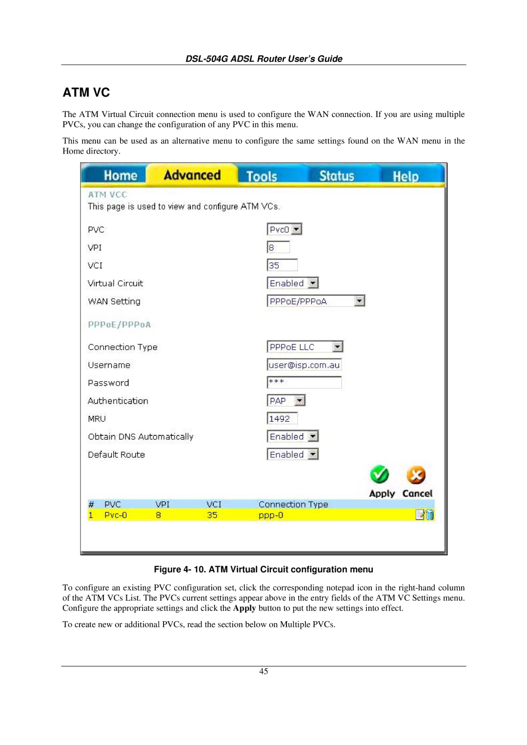 D-Link DSL-504G manual Atm Vc 