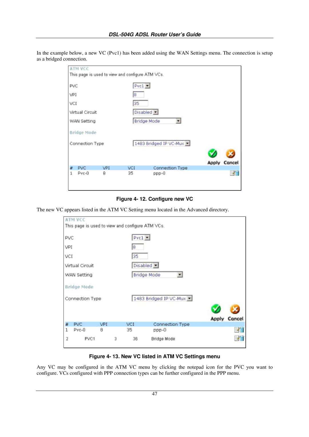 D-Link DSL-504G manual Configure new VC 