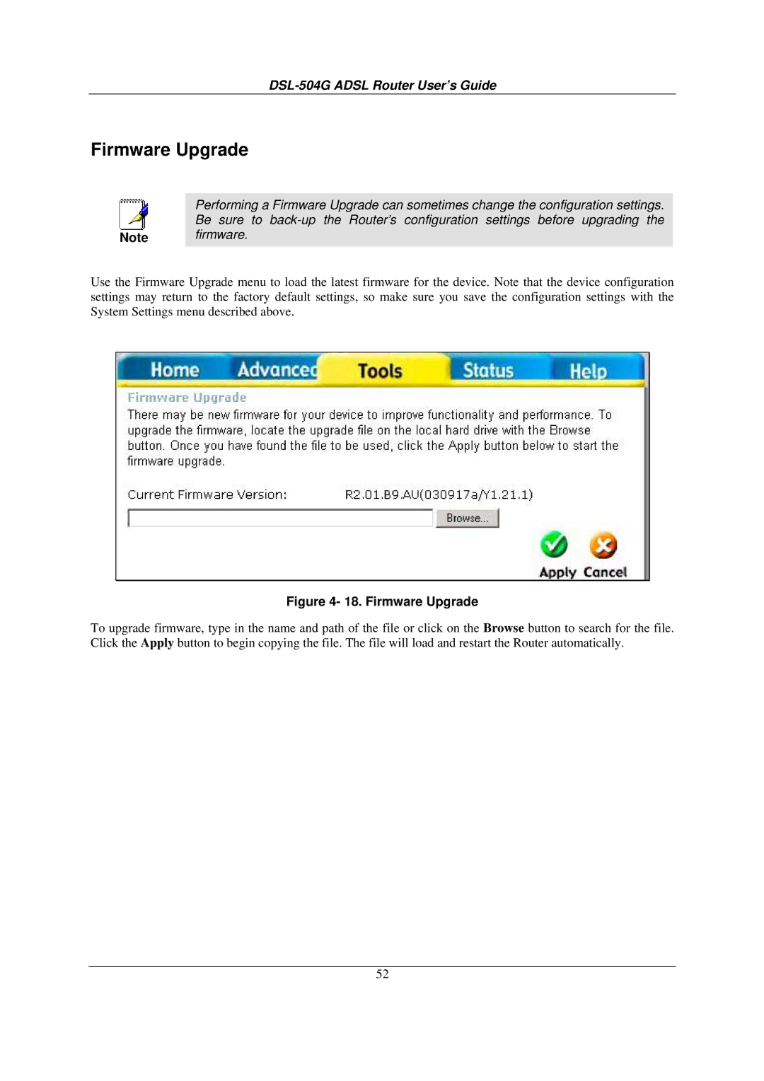 D-Link DSL-504G manual Firmware Upgrade 