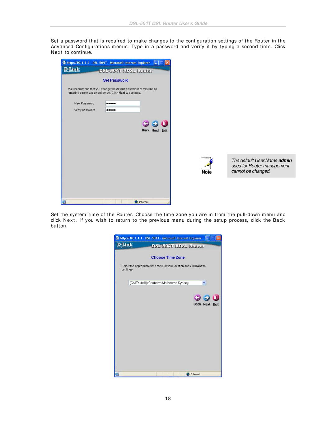 D-Link DSL-504T manual Used for Router management Cannot be changed 