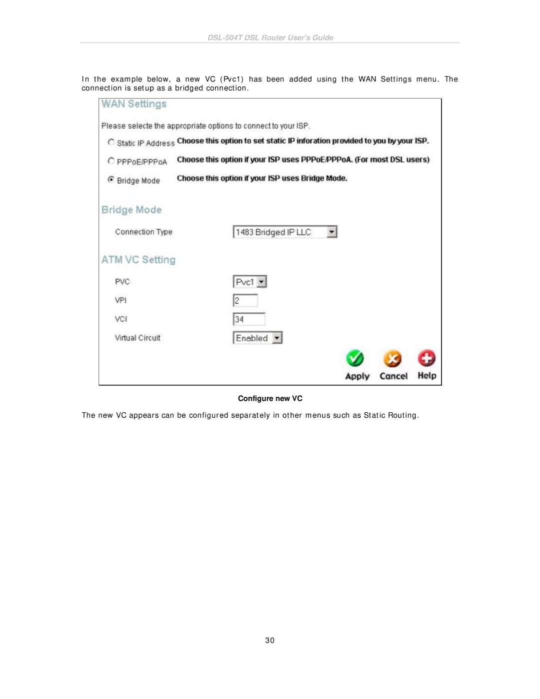 D-Link DSL-504T manual Configure new VC 