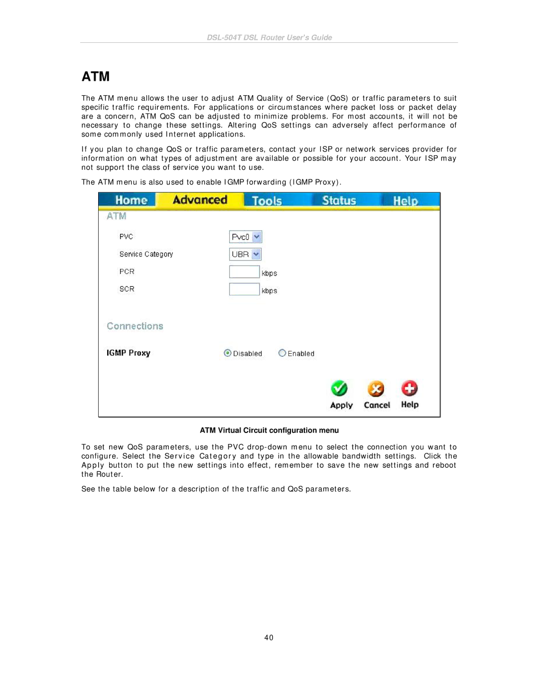 D-Link DSL-504T manual Atm, ATM Virtual Circuit configuration menu 