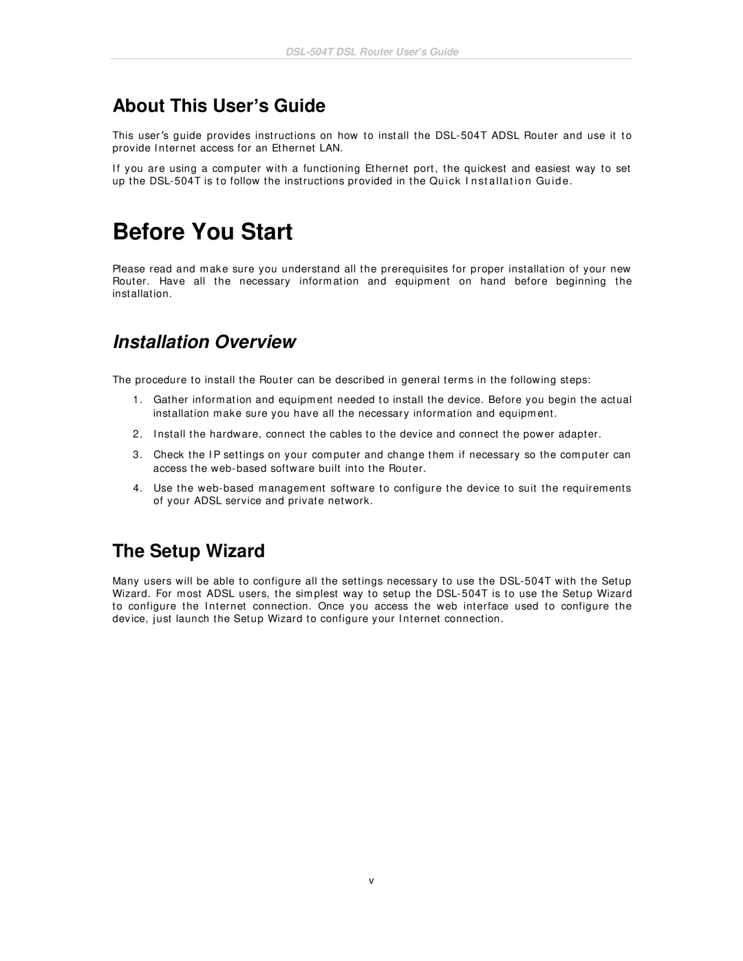 D-Link DSL-504T manual Before You Start, About This User’s Guide, Installation Overview, Setup Wizard 