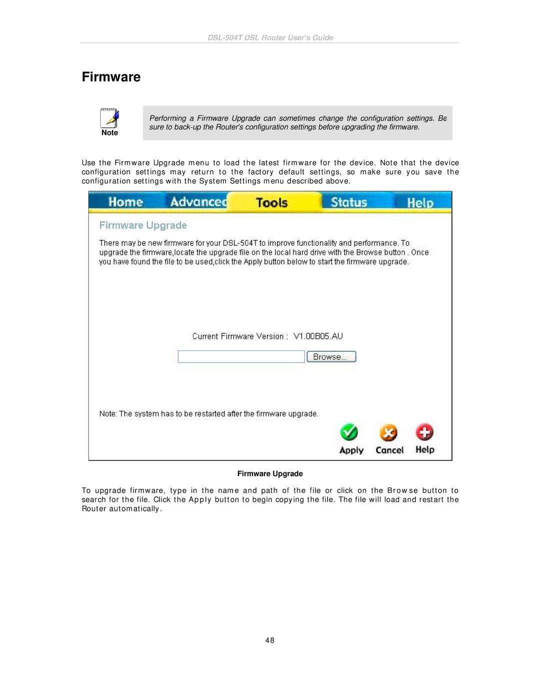 D-Link DSL-504T manual Firmware Upgrade 