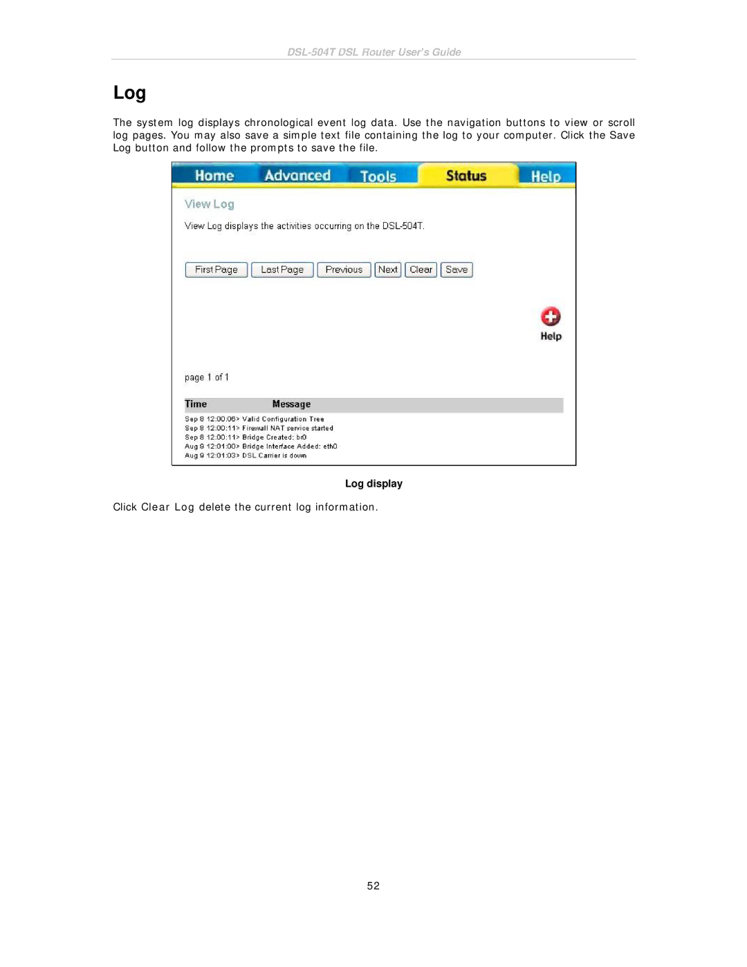 D-Link DSL-504T manual Log display 